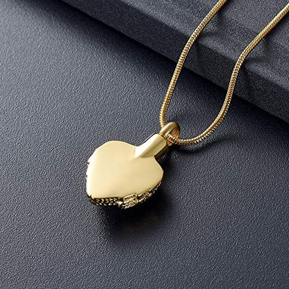 memorial jewelry Gold Angel Wings Glass Heart Urn Pet/Human Cremation Pendant Necklace Jewelry for Ashes - color: Gold