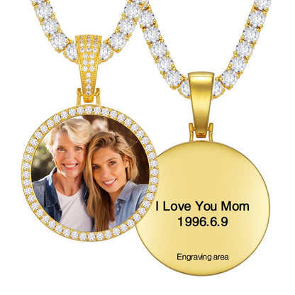 YIMERAIRE Customized Picture Necklace Personalized Circle Chain - color: 01 Circle Pendant Text(Gold)+Tennis Chain 0171