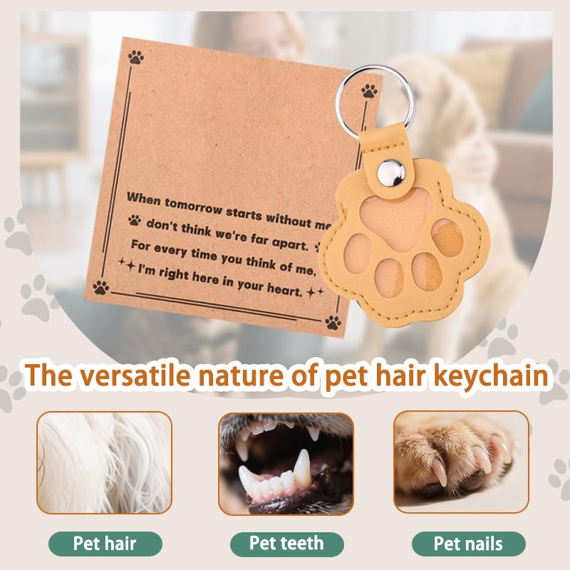 Leather Paw Print Keychain for Dog Cat Pet Hair Keepsake Keychain Sympathy Memorial Gift for Loss of Cat Dog Puppy - color: Yellow
