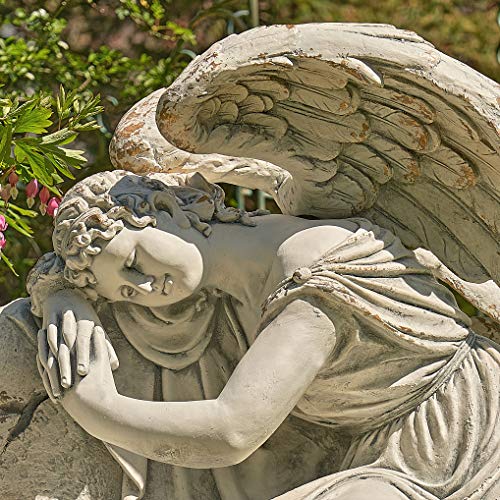Zaer Ltd. Large Magnesium Angel Statues (Outdoor Safe) (35”T Napping On Bench Seraphina) - size: 35"T Napping On Bench "Seraphina"