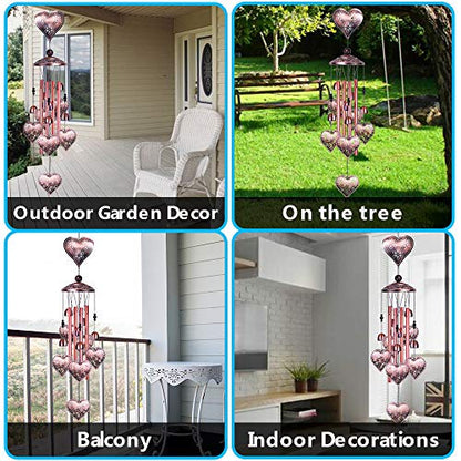 Loving Heart Wind Chimes Outdoor Indoor Decor - with 4 Aluminum Tubes 6 Bells 7 Hearts Mobile Romantic Wind Catcher Heart Shaped Windchimes for Home, Mom Gifts, Balcony, Festival, Garden Decoration