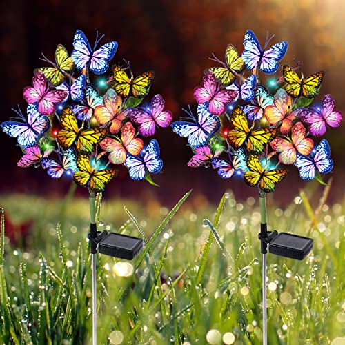 Adecorty Solar Garden Lights Outdoor Waterproof Decorative Solar Lights Outdoor 2 Pack with 44 LED 34 Butterfly Flower Garden Decor Yard Patio Lawn, Gifts for Mother's Day Mom Women - size: 2 Pack