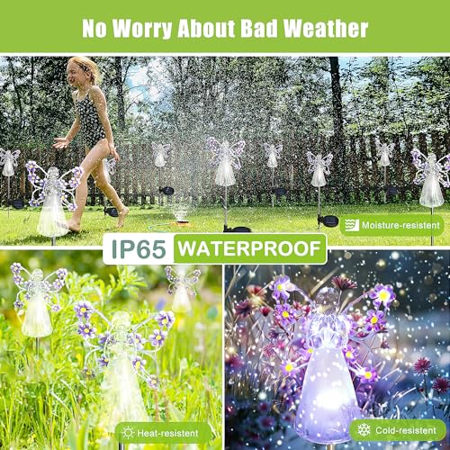Flumy Angel Solar Lights Outdoor, 2 Packs Purple Solar Powered Garden Stake Lights for Cemetery Grave Decoration, Memorial Gifts for Yard Garden Outside Eternal Lawn Lamp Sympathy Gift