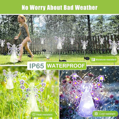 Flumy Angel Solar Lights Outdoor, 2 Packs Purple Solar Powered Garden Stake Lights for Cemetery Grave Decoration, Memorial Gifts for Yard Garden Outside Eternal Lawn Lamp Sympathy Gift