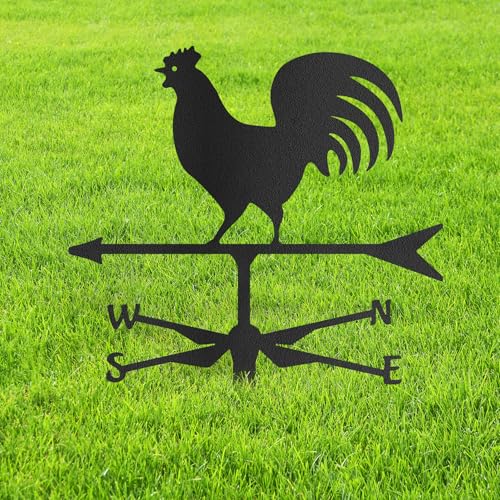 Rooster Weathervane Metal Garden Stake Decorative, Farmhouse Design Silhouette Gifts Statues for Yard Art, Outside, Patio, Outdoor Decor, Garden Decorations, Lawn Ornaments - 12" Black - color: STA10-2408-M10, size: 12" Black