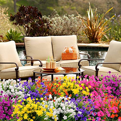 Grunyia 10 Bundles Artificial Daffodil Outdoors Flowers (Orange) - color: Orange-daffodil
