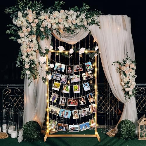 Colingmill 47 Inch Wedding Photo Display Frame Board with String Lights and 30 Clips Standing Picture Collage Board Photo Frame Display Holder for Wedding Bridal Shower Anniversary Party Decor