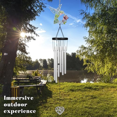Outdoors Hummingbird Wind Chimes Sympathy Memorial for Loss of Loved One - Soothing Melodic Tones Aluminum Chime Great as a Gift for Your Patio Porch Garden and Backyard (Hummingbird,Heart) - size: 24.1" Hummingbird Heart