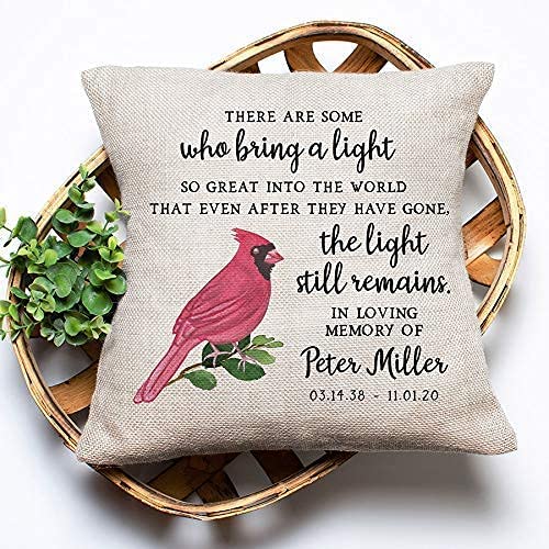 Canary Road Custom Sympathy Gift in Memory of Pillow | Cardinal Memorial Present | Remembrance Funeral Loved One Family Friend