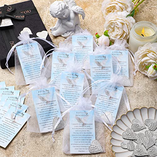 Inbagi 100 Sets Memorial Angel Sign Coins Set Funeral Pocket Token Heart Pocket Hug Coins Poem Cards Organza Gift Bags Celebration of Life Favors Funeral Memorial Gifts for Guest Family Church