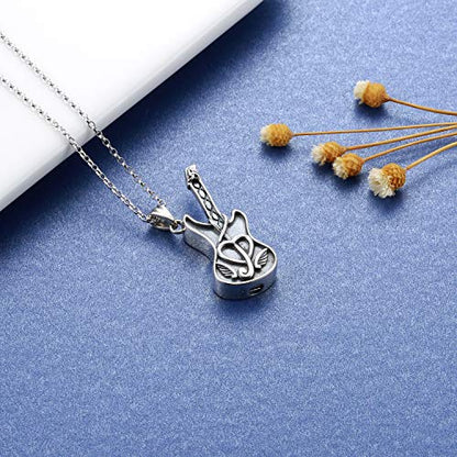 925 Sterling Silver Guitar Urn Necklace Women Cremation Jewelry for Ash
