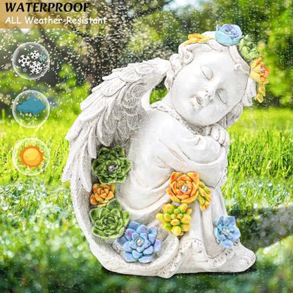 Garden Angels Outdoor Statue, Solar Cherub Baby Angel with Succulent | 8'' Resin Sleeping Angel Statue with Warm Glow, Angel Figurines Gardening Gifts for Mother Grandma Yard Patio Lawn Decoration - style: Sleeping Cherub