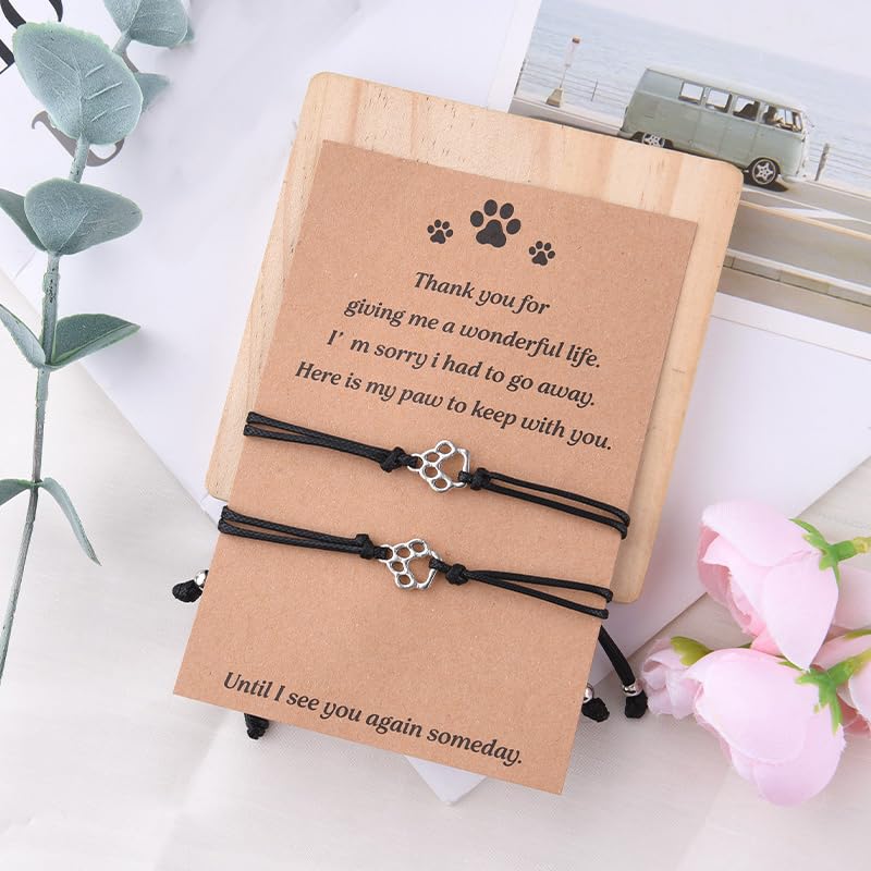 Sympathy Gift for Dog Cat Lover Pet Loss Sympathy Gift Bracelet for Pet Owners 2pcs Paw Print Bracelet Loss of Dog Cat Sympathy Gifts Bracelets