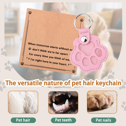 Leather Paw Print Keychain for Dog Cat Pet Hair Keepsake Keychain Sympathy Memorial Gift for Loss of Cat Dog Puppy - color: Pink