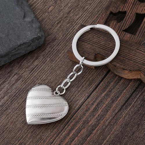2PCS Elegant Heart Locket Keychain with Decorative Chain Stainless steel, Heart Pattern Design, Photo Frame Pendant - color: Heart-5