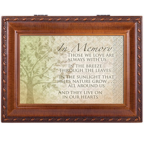 Cottage Garden in Memory Those We Love Woodgrain Rope Trim Jewelry Music Box Plays Wind Beneath My Wings