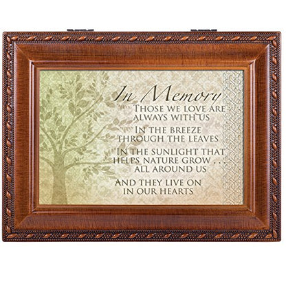 Cottage Garden in Memory Those We Love Woodgrain Rope Trim Jewelry Music Box Plays Wind Beneath My Wings