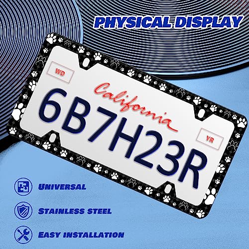 Dog Cat Paw License Plate Frame Pet License Plate Frames with Screws | Personalise Stainless Steel Funny Design Compatible With Standard License Plate Holder For Usa And Canada 6 X 12 Inch - color: Dog Cat Paw