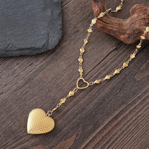 Personalized Heart Locket Necklace for Women Stainless Steel- Heart Necklace - color: Gold-B