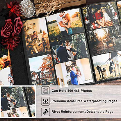Ywlake Photo Album 4x6 500 Pockets Photo, Extra Large Capacity Family Wedding Picture Albums Holds 500 Horizontal and Vertical Photos Black - color: Black, size: 500 Pockets