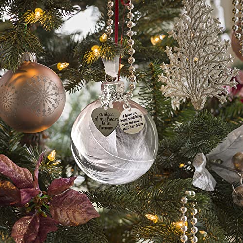 Clear Christmas Memorial Ornament Feather Ball, A Piece of My Heart is in Heaven Loss of Loved One Wife Christmas Tree Hanging Sympathy Gift with Silk Ribbon & Red Gift Box - color: Wife