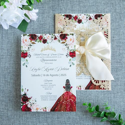20 PCS 5.12x7.2 Butterfly Personalized Quinceanera Invitation, Customized XV Anos Laser Cut Invitation Cards with Envelopes (20 PCS Light Gold Personalized) - color: 20 PCS Light Gold Personalized