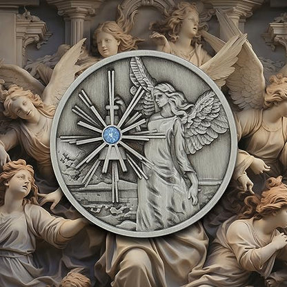Pewter Guardian Angel Coin Medallion, Pocket Prayer Affirmation Gift Token - color: Pewter