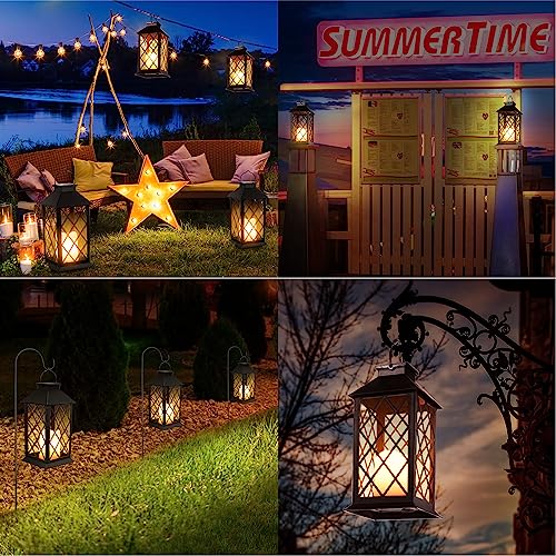 2 Pack Solar Hollow Lanterns Outdoor, Waterproof Patio Hanging Lanterns with LED Flickering Flameless Candle Lights, Decorative Solar Lantern for Porch, Garden, Patio, Yard, Table