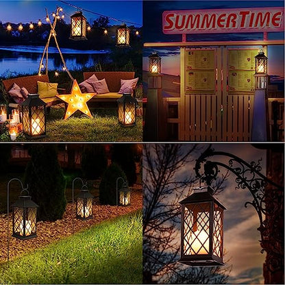 2 Pack Solar Hollow Lanterns Outdoor, Waterproof Patio Hanging Lanterns with LED Flickering Flameless Candle Lights, Decorative Solar Lantern for Porch, Garden, Patio, Yard, Table