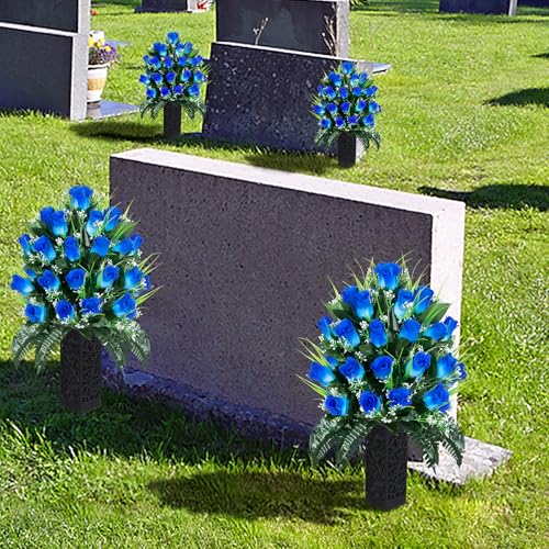 Cemetery Vases with Foam, Plastic Flower Holder with Spikes Gravestone Headstone Flower Vase for Artificial Flowers, Grave Cemetery Decoration (Set of 8, Black), Flowers not Included