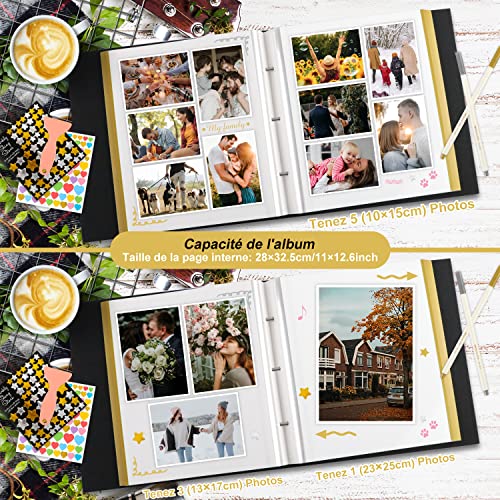 Lanpn Self Adhesive Photo Album Scrapbook 80 Pages, Linen Photos Albums DIY Sticky Magnetic Pages holds 4X6 7x5 A5 Picture for Family Wedding Birthday (Large-40 Sheets/80 Pages, Black) - color: Black, size: Sticky Page (Large,80 Pages)