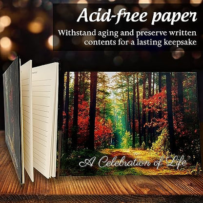 Funeral Guest Book | Memorial Guest Book | Guest Book for Funeral Hardcover | Guestbook for Sign in, Celebration of Life Memorial Service | Funeral Guest Sign Book with Memory Table Card Sign Included - style: Forest
