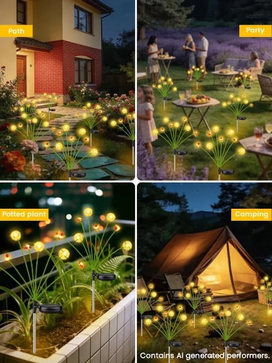 EEW Solar Garden Lights Outdoor 10 Pack 80 LED Swaying Dandelion Bee Lights | 2 Modes (Steady on, Slow Twinkle),Cute Flower Pathway Lights for Yard Lawn Patio Party Garden Wedding Pathway Decorations