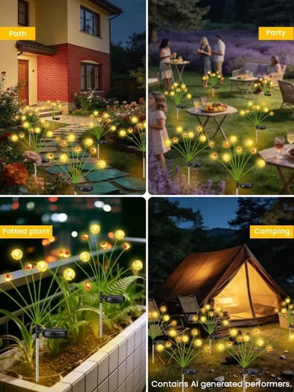 EEW Solar Garden Lights Outdoor 10 Pack 80 LED Swaying Dandelion Bee Lights | 2 Modes (Steady on, Slow Twinkle),Cute Flower Pathway Lights for Yard Lawn Patio Party Garden Wedding Pathway Decorations