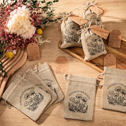Tanlade 50 Sets Funeral Favor Burlap Bag, Tag and Twine, No Seed, Poppy - style: Poppy