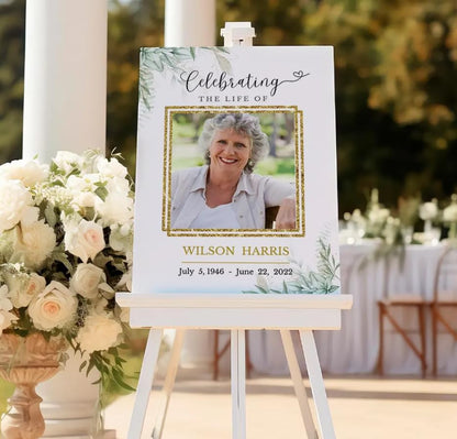 Personalized Memorial Sign, Greenery Funeral Welcome Sign, Funeral Welcome Sign with Photo, Celebration of Life Memorial Poster, In Loving Memory Sign, In Loving Memory Photo Sign, Modern Funeral Sign, Celebration of Life Decoration