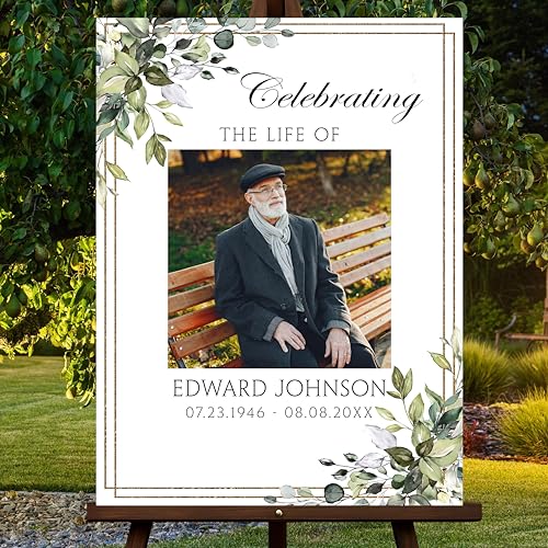 Custom Funeral Welcome Sign with Photo, Memorial Yard Sign, Celebration of Life Welcome Board, Personalized Remembrance Sign for Funeral Service - CCTC13 - color: Background #13