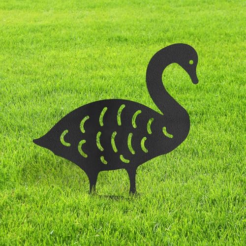 Swan Metal Garden Stake Decorative, Elegant Bird Design Silhouette Statues for Yard Art, Outside, Patio, Outdoor Decor, Garden Decorations, Lawn Ornaments - 12" Black - color: STA14-2408-M14, size: 12" Black