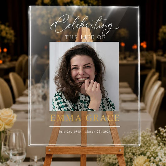 Custom Acrylic Funeral Sign With Photo, Personalized Memorial Welcome Sign | In Loving Memory Decoration, Celebration Of Life Sign, Funeral Service Display, Photo Tribute Sign For Family And Friends - color: Design 2