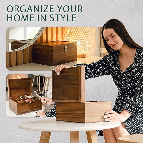 Locking Wooden Keepsake Box, Customizable Design With Adjustable Tray. Large Wooden Box with Hinged Lid for Wedding and Memory Keepsakes - color: Natural
