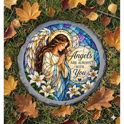 Magnolia Garden 10-Inch Angels are Always with You - Faux Stained Glass Guardian Angel Garden Stone, Weather-Resistant Resin Remembrance Accent, Comfort Sympathy Outdoor Yard Decor & Walkway Plaque