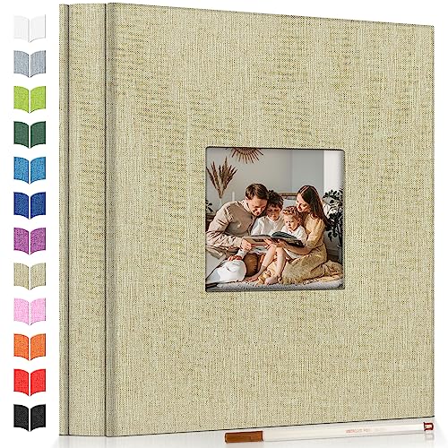 Artfeel Photo Album Self Adhesive Scrapbook Album for 3x5 4x6 5x7 8x10 Pictures,40 Pages Linen Cover with Display Window DIY Photo Book,Ideal Gifts for Family Travel Wedding Baby - color: Yellow, size: 11.5"x10.5"40Pages