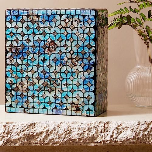 Blue Mosaic Cremation Urn - Hand Made Funeral Urn for Human Ashes - Large Adult Size Burial Urn - Hand Applied Individual Glass Tiles Create one of a Kind Work of Art - 200 cu in - color: Blue Niche
