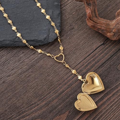Personalized Heart Locket Necklace for Women Stainless Steel- Heart Necklace - color: Gold-B