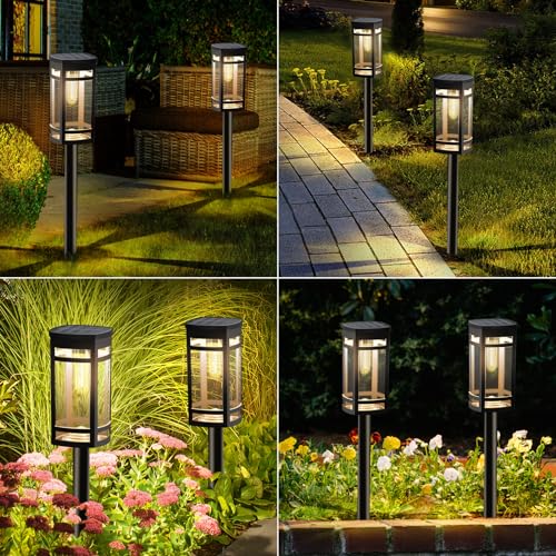 EXCMARK 12 Pack Solar Pathway Lights Outdoor Waterproof, Warm White | Edison-style bulb, Garden Pathway Walkway Driveway Lights, Yard Lawn Lights, Decorative Landscape Lighting - style: Warm white light