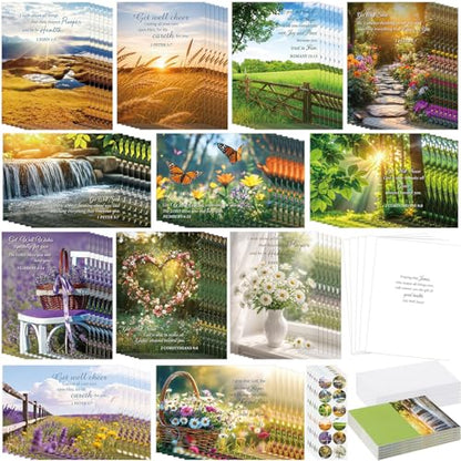 Motiskyy 72 Pack Religious Get Well Cards Bulk with Envelopes Stickers Christian Get Well Soon Greeting Cards with Scripture Encouragement Blessing 4.5 x 6.2 Inch (Bible Verse) - style: Bible Verse