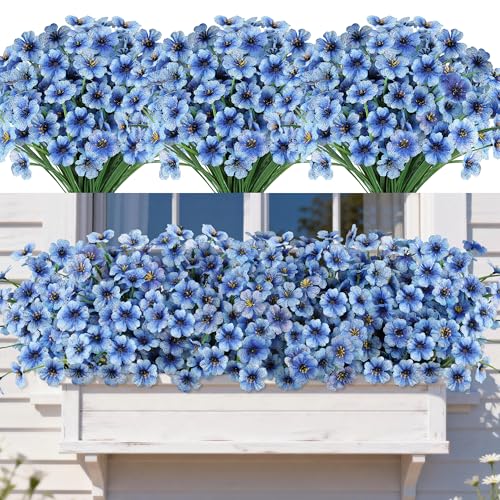 AmyHomie 20 PCS Artificial Flowers for Outdoors, UV Resistant Fake Plants | Garden, Patio, Porch, Window Box, Hanging Flowers Planters; No Fade, Long Lasting, Maintenance Free Indoor DIY Decor - color: Blue, size: 20