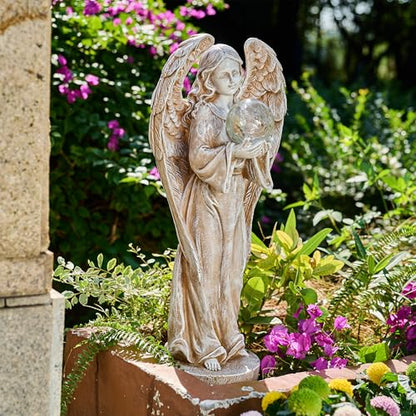 TERESA'S COLLECTIONS Angel Garden Solar Resin Fairy Glass Ball Statue 11" - size: Large