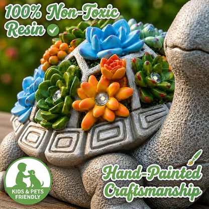 Nacome Solar Garden Outdoor Statues Turtle with Succulent - color: Grey Turtle