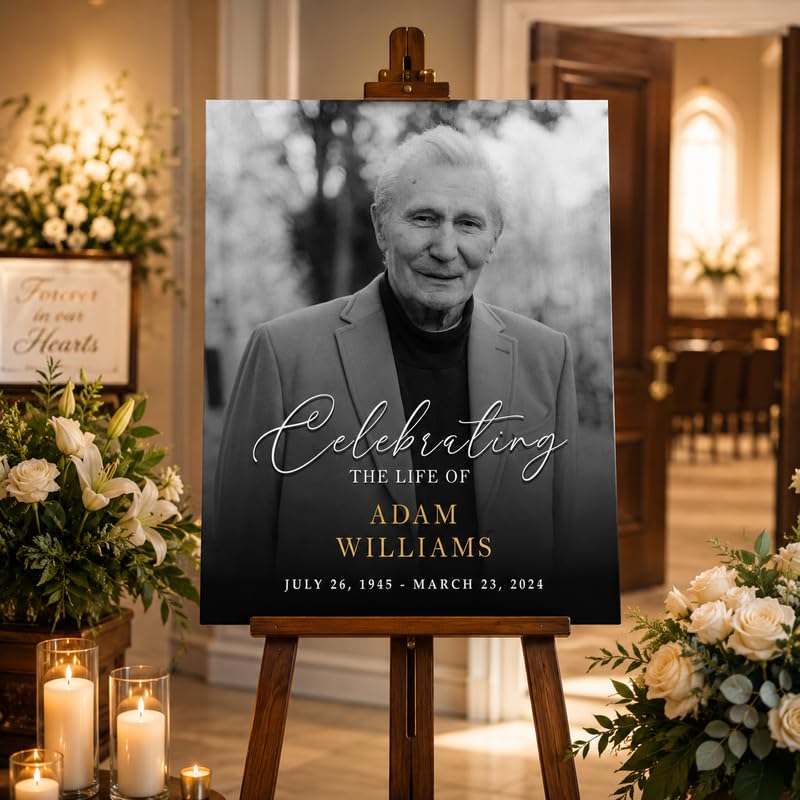 Custom Black and White Memorial Sign with Photo for Funeral Service - color: Design 10